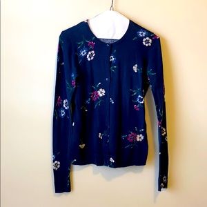 Ann Taylor Blue Floral Cardigan